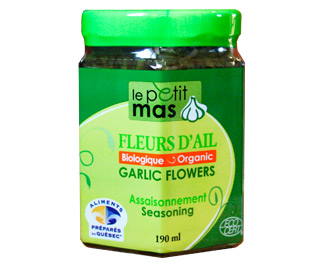 Fermented garlic scapes in oil - 190 ml jars - Organic - Le Petit Mas - Fermented garlic scapes - Organic fermented garlic scape Quebec-grown (Canada) - Stock-up and buy organic Quebec-grown (Canadian) garlic, organic fermented garlic scapes, dried quebec-grown (canadian) garlic, dried quebec-grown (canadian) garlic scapes