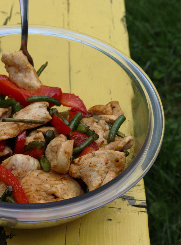 Chicken, Garlic scape and bell pepper stir-fry